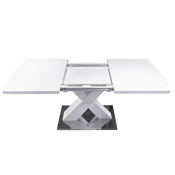 Liam Modern Rectangle Stretchable Dining Table with X-Shape Legs and Metal Base,White