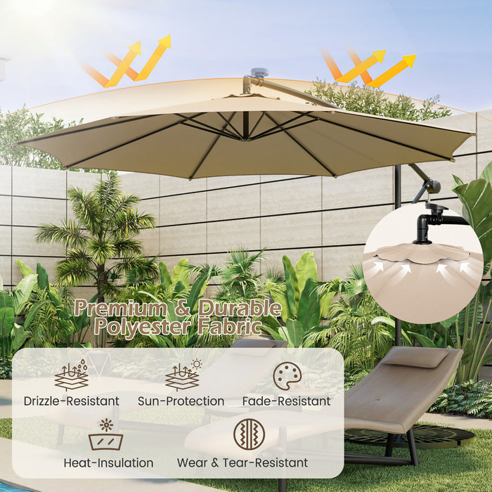 Costway 10FT Patio Solar-Lighted 112 LED Cantilever Offset Umbrella Crank Tilt Outdoor
