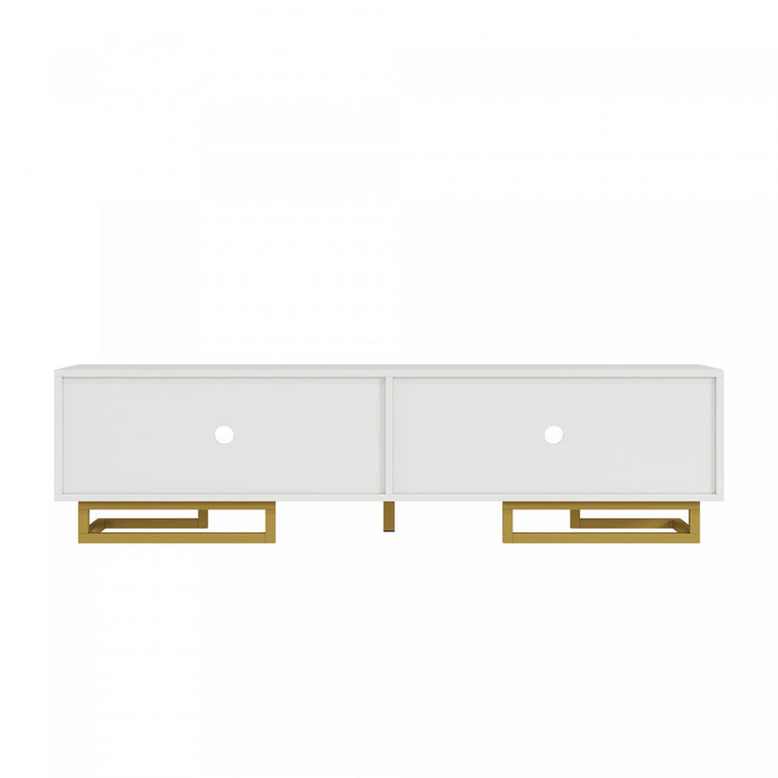 Aspect 63 Inch TV Stand with Textured Doors and Gold Legs, White