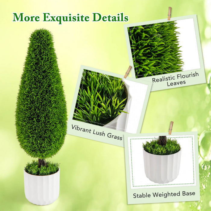 Costway 2 Pack Artificial Cedar Plant 3 Ft Potted Teardrop Shaped Bush With Premium Pe Leaves