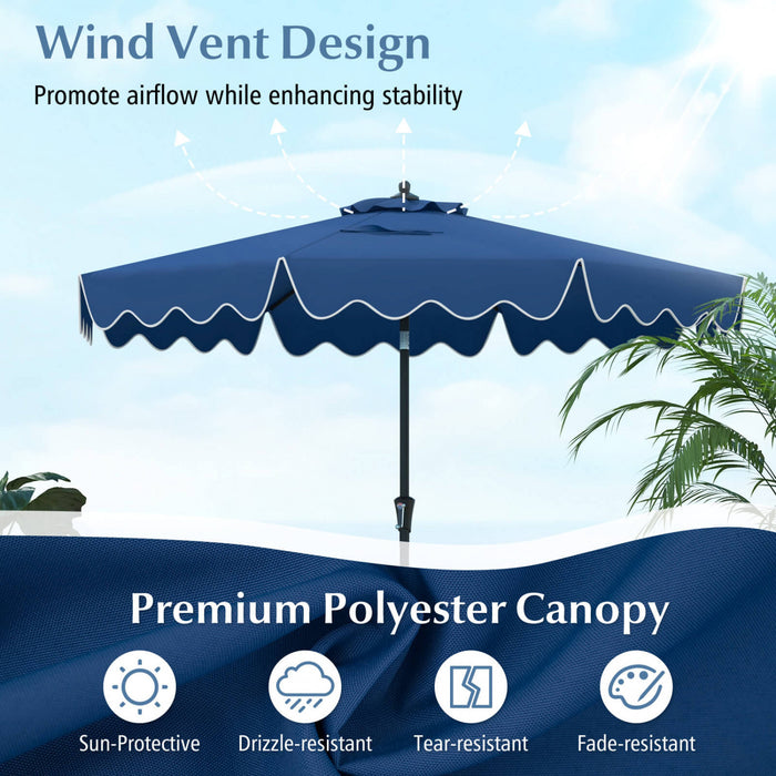 Costway 9 FT Patio Umbrella 2-Tier Market Table Umbrella with Sun-Protective Canopy Navy