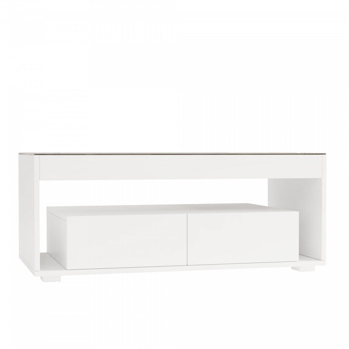 Emily Coffee Table with LED Lights and Open Storage,White