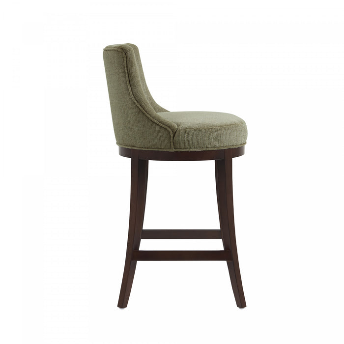 Lucia Modern Chenille Wood Upholstered Barstool in Leaf Green - Set of 2