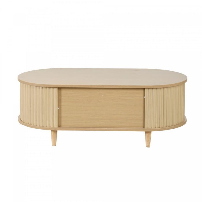 Grain 39.3 Inch Walnut Coffee Table with Roll-Up Door and Acrylic Drawer, Natural Walnut