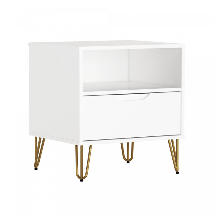 Avira Mid-Century Modern 20\" Nightstand in White (1-Drawer)