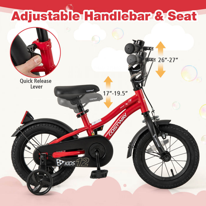 Costway 12\" Kids Bike For 3-4 Years Old Boys & Girls With Adjustable Seat Handbrake Reflectors Red
