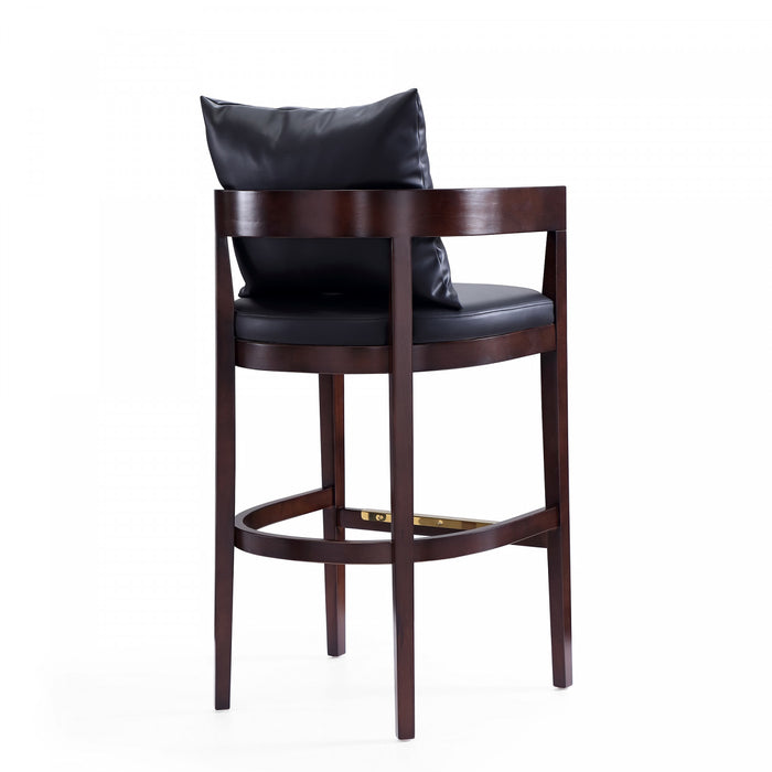 Ritz Mid-Century Modern Wood Upholstered Barstool in Black - Set of 3