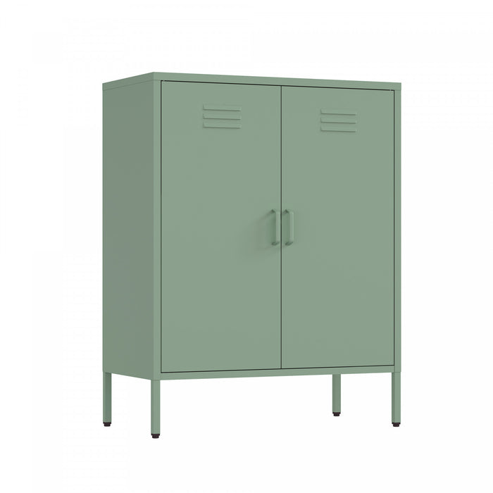 Naomi Modern 32\" Metal Accent Cabinet in Sage Green Armoire