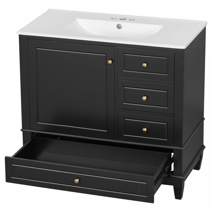 Fanny 36\" Bathroom Vanity with Ceramic Sink and Soft-Close Hinges, Black