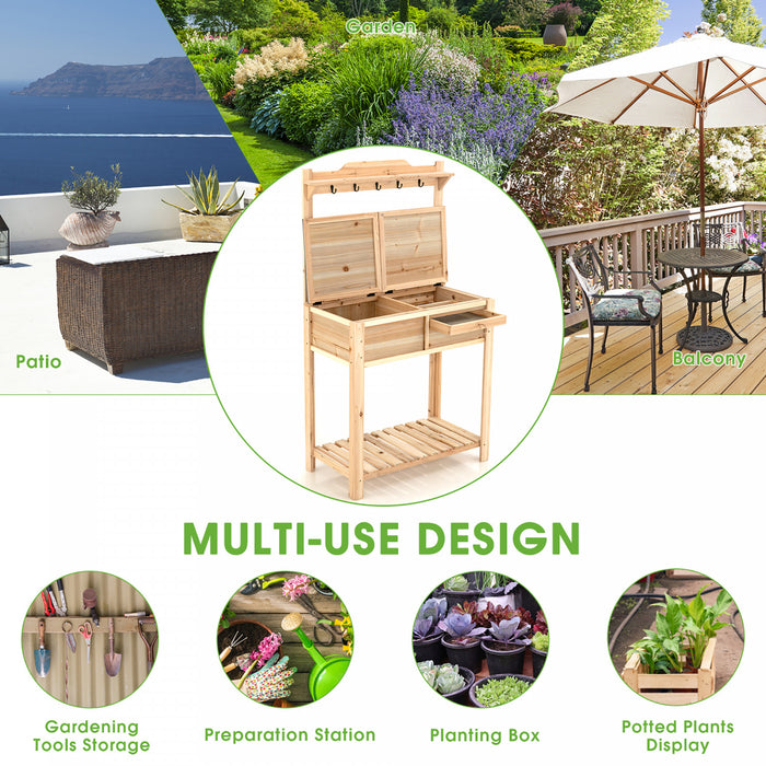 Costway Outdoor Garden Potting Bench Table Wooden Work Station W/metal Top Open Shelf