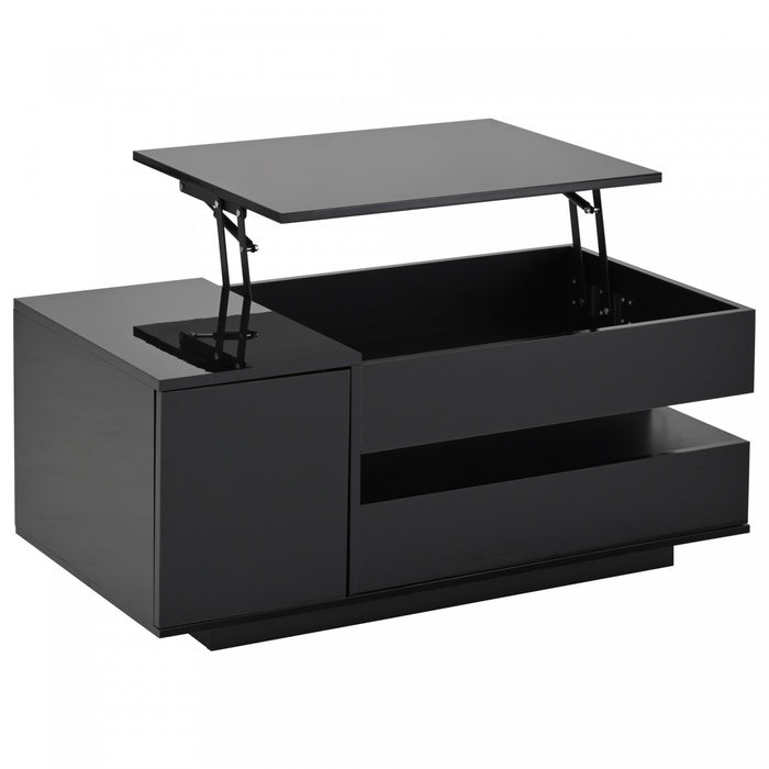 Oliver Height Adjustable Coffee Table with Drawer Cabinet LED Lighting and Storage,Black