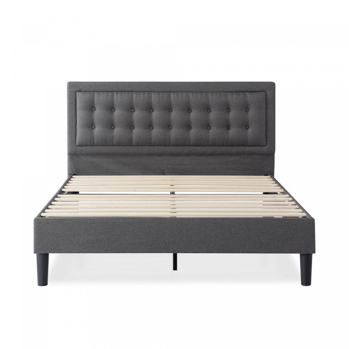 Dachelle Upholstered Platform Bed with Headboard in Dark Grey - Queen Size