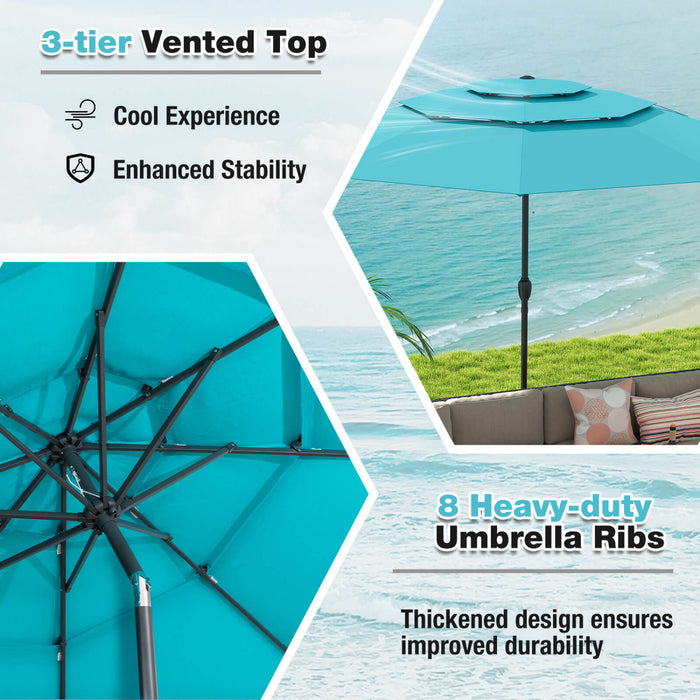 Costway 10 ft 3-tier Vented Patio Umbrella Large Market Table Umbrella Outdoor Sun Shade Turquoise