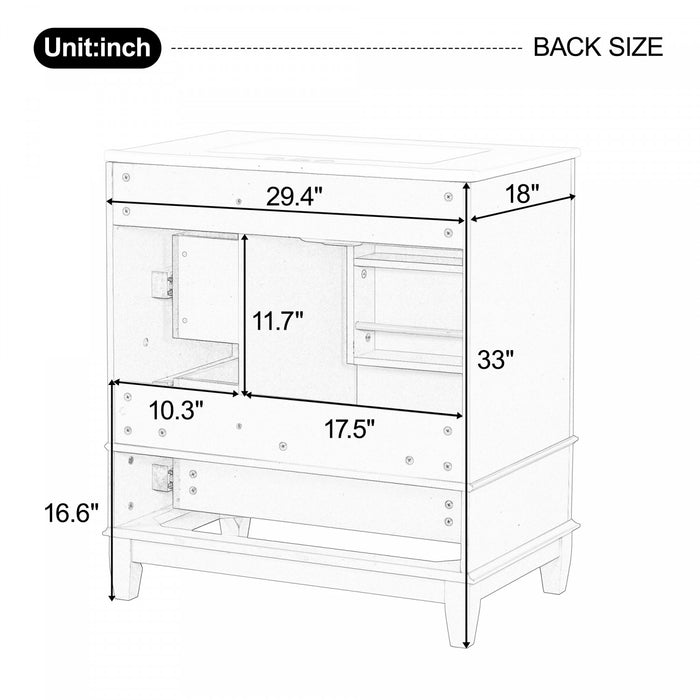 Emma 30\" Solid Wood Bathroom Vanity with Ceramic Sink and Soft-Close Door, Black