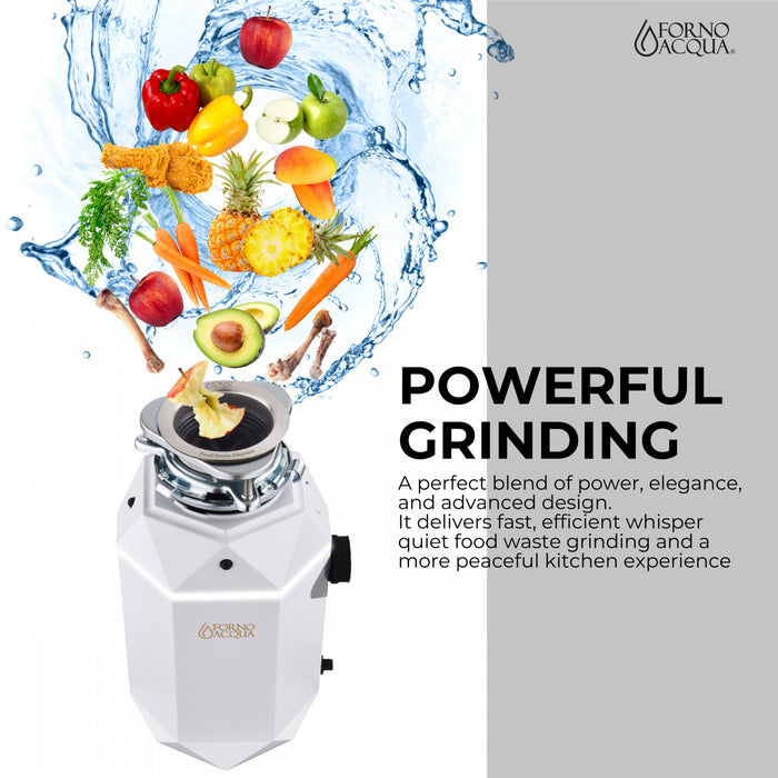 BrightDIAMOND 1HP Quietest Waste Disposer, LED Cabinet Light, Corded & Air Switch, MoonStone - WDD100TA2MS Food Disposer
