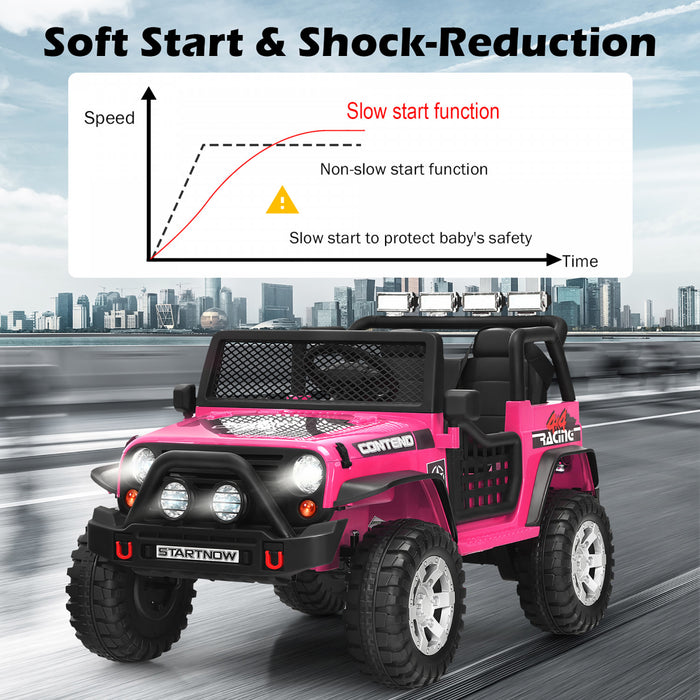 Costway 12v Kids Ride On Truck Remote Control Electric Car W/lights&music Pink