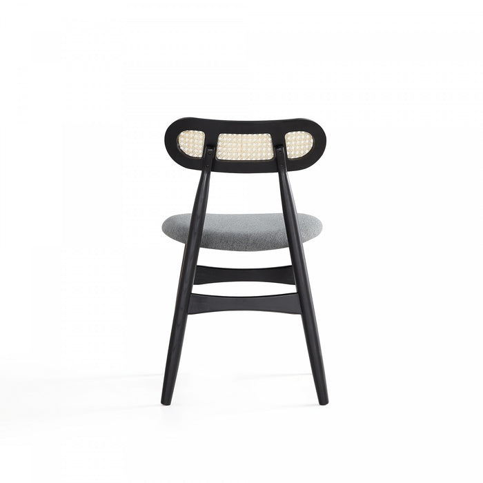 Colbert Industry Chic Cane Back Wood Upholstered Dining Chair in Black and Gray - Set of 4