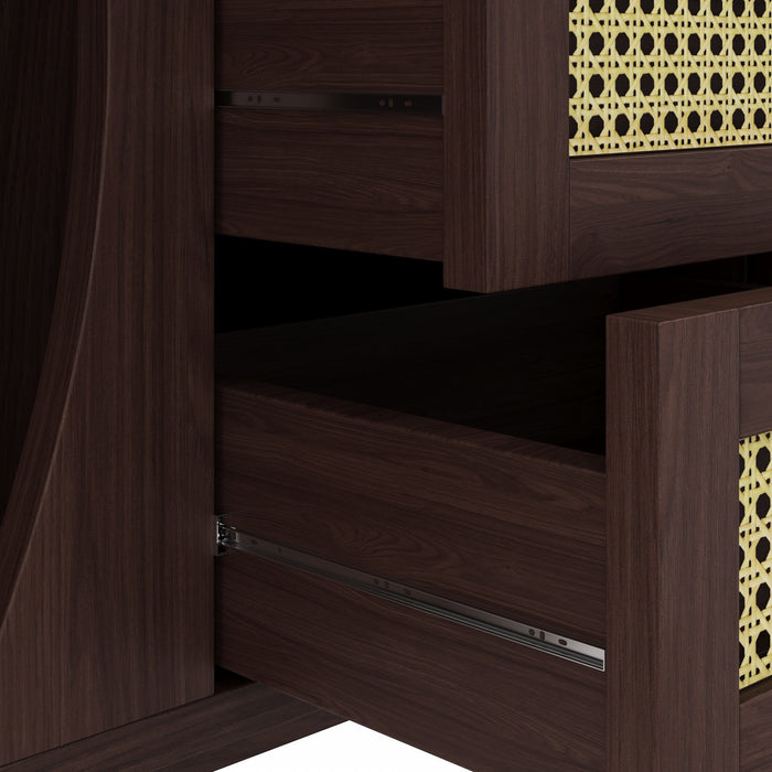 James 55.3\" Modern Minimalist Wood Cabinet with Sliding Doors and Adjustable Shelves,Dark Brown Accent Cabinet