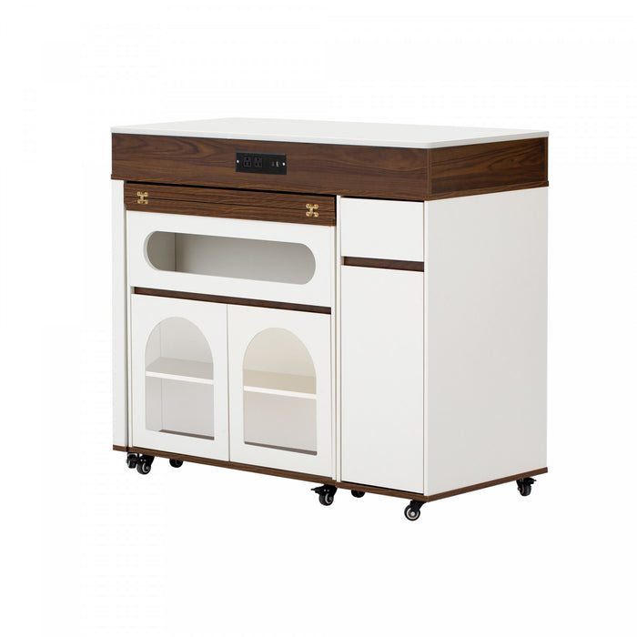 Avery Extendable Dining Table with Rolling Kitchen Island,Walnut