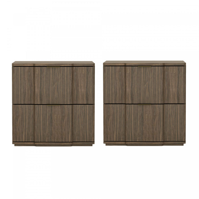 Clive Mid-Century Modern 22\" Nightstand in Walnut and Gold (2-Drawer)