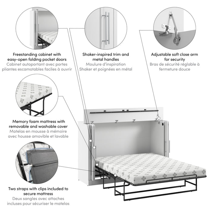 Bestar Nebula 75 W Queen Cabinet Bed with Mattress - White