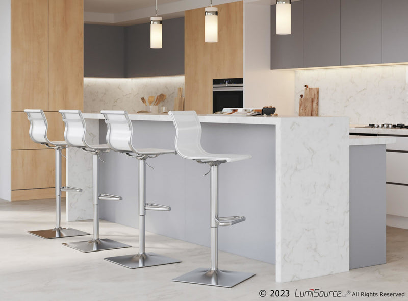 LumiSource Mirage Fabric Contemporary Adjustable Barstool with Swivel - White