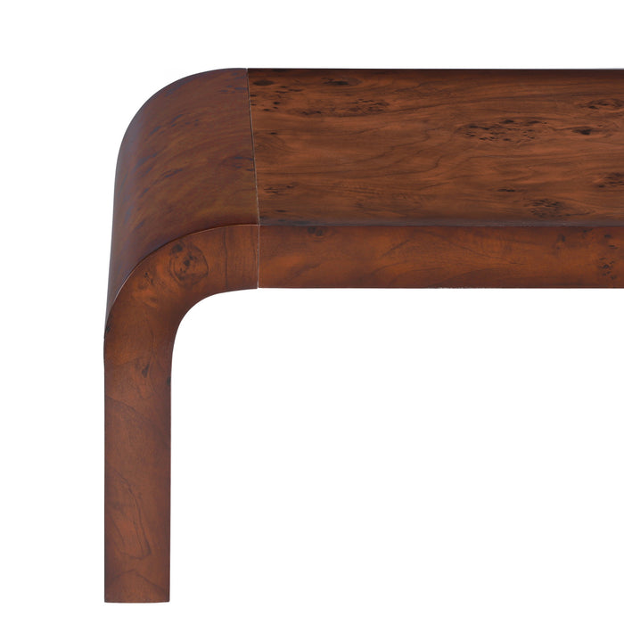 Haven 53.7\" Modern Waterfall Coffee Table Rectangular Burl Veneer Table with Curved Edges, Brown