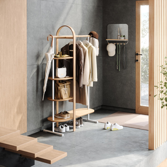Umbra Modern Wood Bellwood Garment Rack Coat Rack - White and Natural
