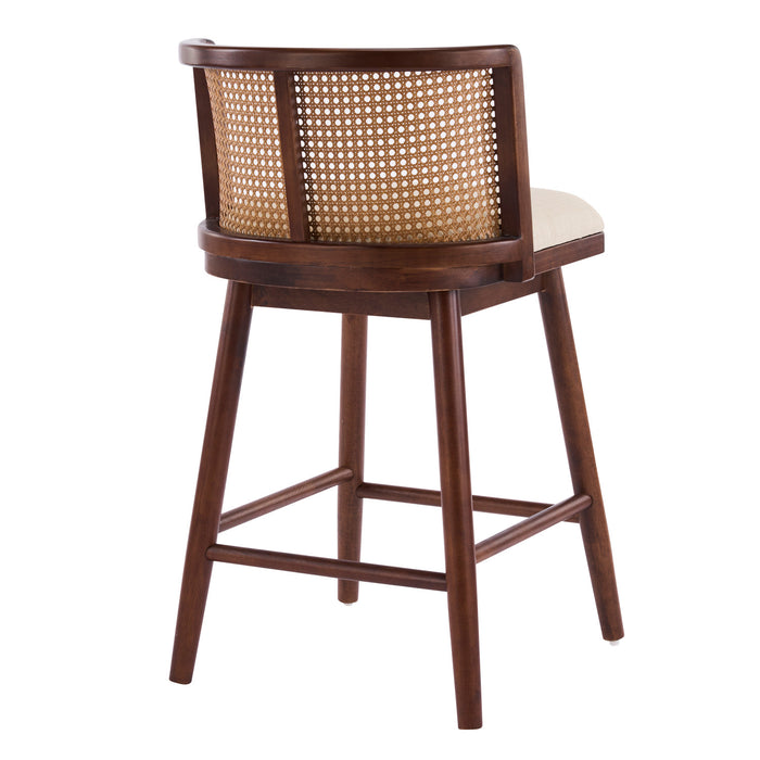 Talia Wooden Counter Height Bar Stool Set of 4 with Rattan Backrest,Walnut