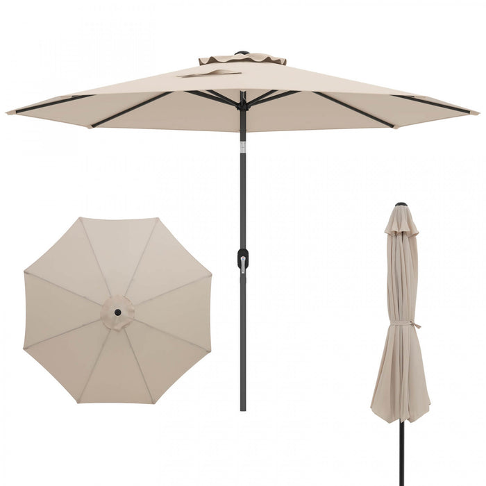 Costway 10FT Patio Umbrella Tilt Market Sunshade Deck Yard Garden Parasol with 8 Ribs Beige