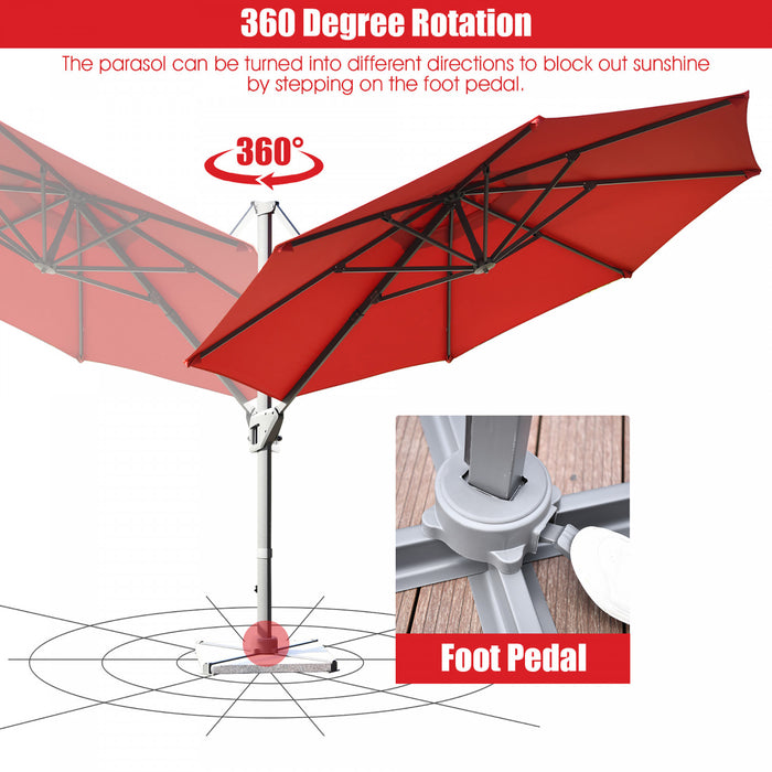 Costway 11ft Patio Offset Umbrella Cantilever Rotation Aluminum Tilt Cross Base Wine