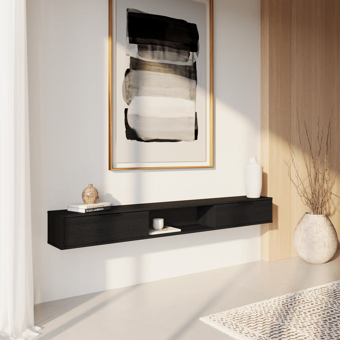Nordika Slim 72\" Wall-Mounted TV Stand with 2 Storage Cabinets - Black