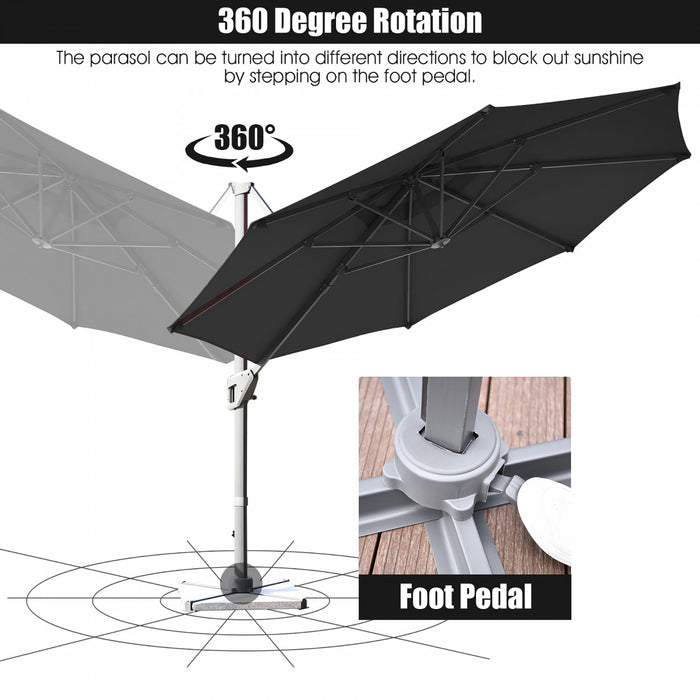 Costway 11ft Patio Offset Umbrella Cantilever Rotation Aluminum Tilt Cross Base Gray