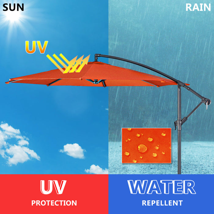 Costway 10' Ft Hanging Umbrella Patio Sun Shade Offset Outdoor Market Cross Base Orange
