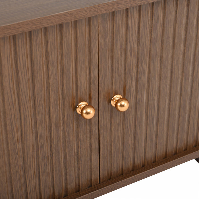 Ethan Oval Coffee Table with Sliding Doors and Hidden Storage,Dark Wood