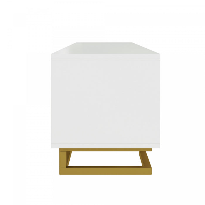 Aspect 63 Inch TV Stand with Textured Doors and Gold Legs, White