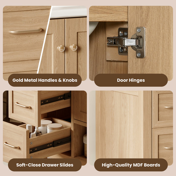 Oakmere 36 Inch Single Sink Bathroom Vanity with Two Doors and Two Drawers, Natural Wood