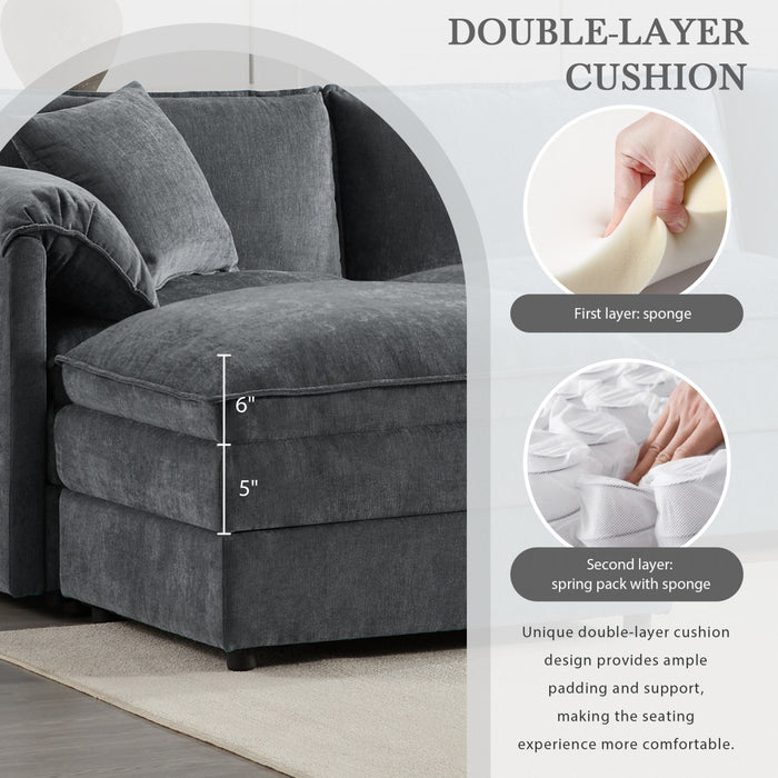 Nimbus 103 Inch Chenille Modular Sectional Sofa with Ottoman and Double Cushions, Dark Gray