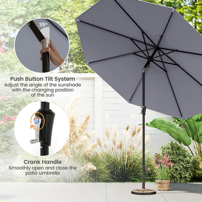 Costway Patio Umbrella with Push Button Tilt, Crank Handle, 8 Sturdy Ribs for Patio, Garden Gray