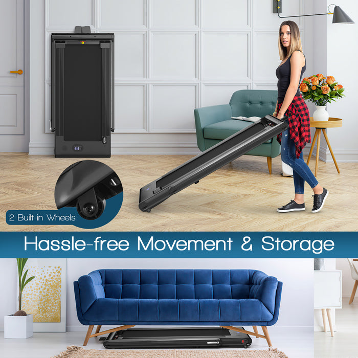 Costway 2-in-1 Folding Treadmill 2.25hp Jogging Machine W/ Dual Led Display Black