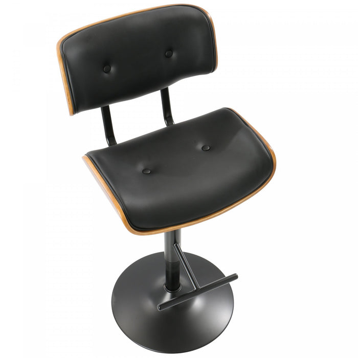 LumiSource Lombardi Faux Leather Mid-Century Modern Adjustable Barstool - Walnut/Black