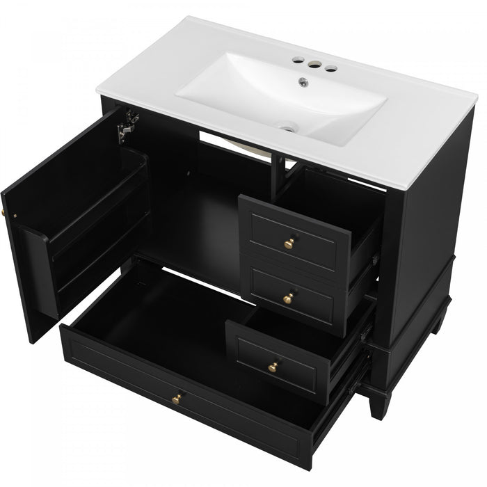 Fanny 36\" Bathroom Vanity with Ceramic Sink and Soft-Close Hinges, Black
