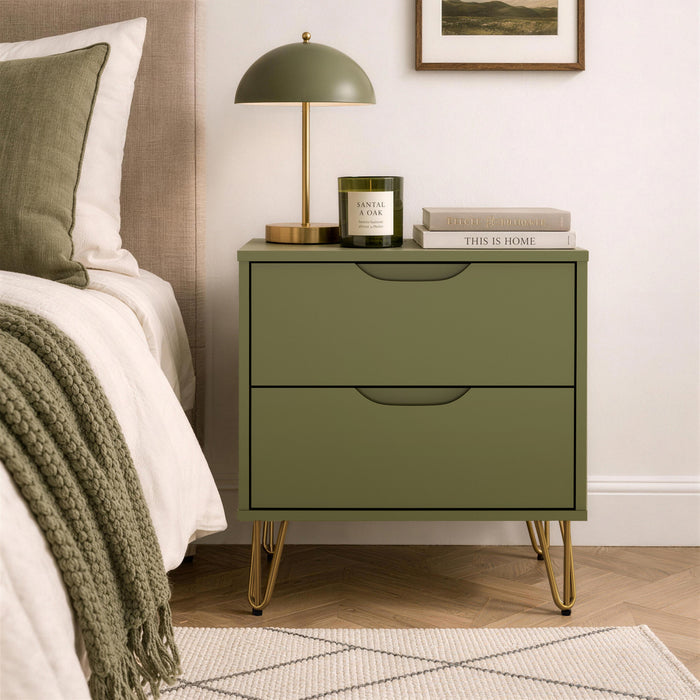 Avira Mid-Century Modern 20\" Nightstand in Olive Green (2-Drawer)