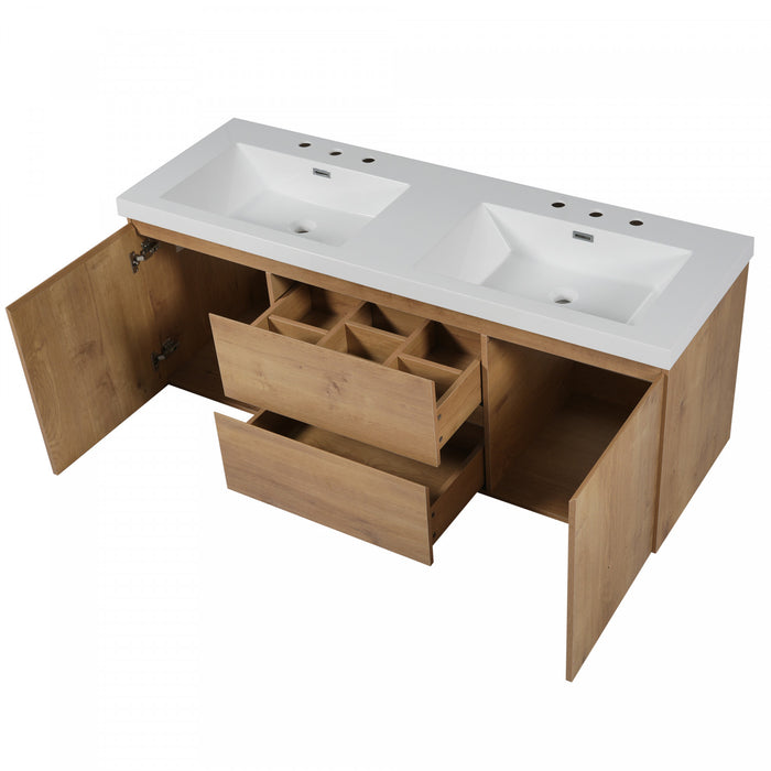 Ethan 59.3-Inch Double Sink Bathroom Vanity with Soft-Close Storage,Wood