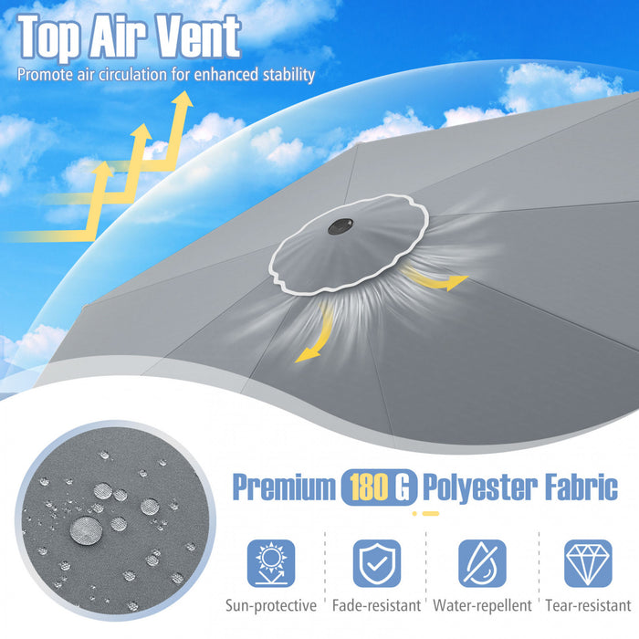Costway 10 FT Patio Umbrella with Crank Tilt Adjustment Ruffles Vented Top 8 Ribs Gray