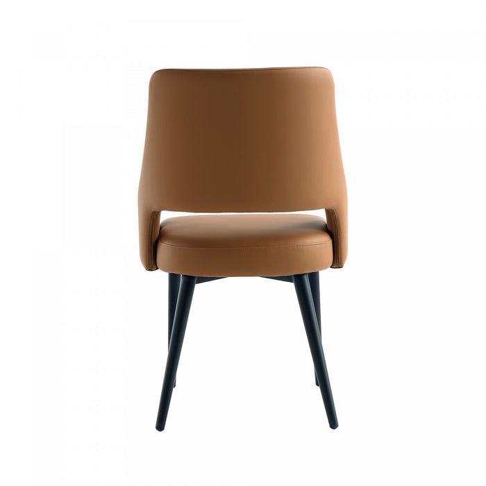 Tremont Modern Vegan Leather Metal Dining Chair in Saddle - Set of 2