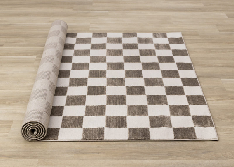Leopold Checkered Brown White Geometric Area Rug - 2'7\" x 4'11\"