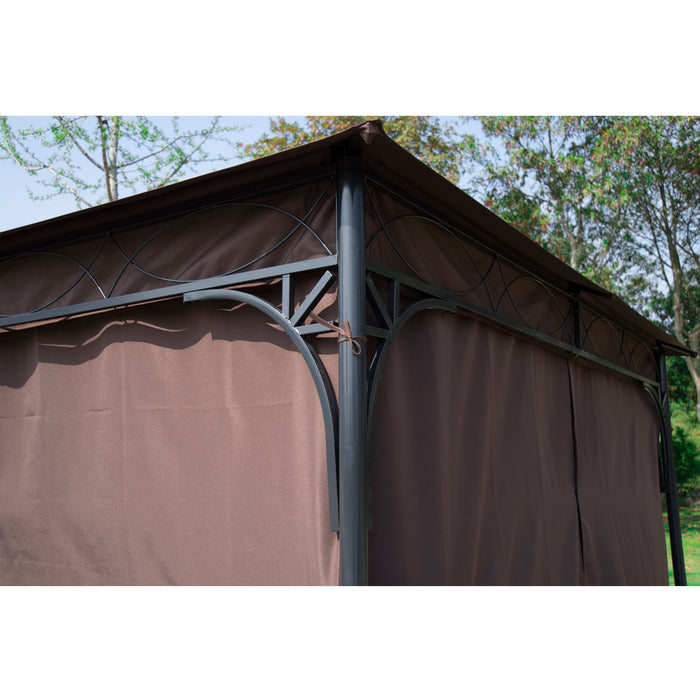 Outsunny 10x10ft Steel Garden Gazebo Patio Canopy Outdoor Event Party Tent Backyard Sun Shelter With Curtain Coffee