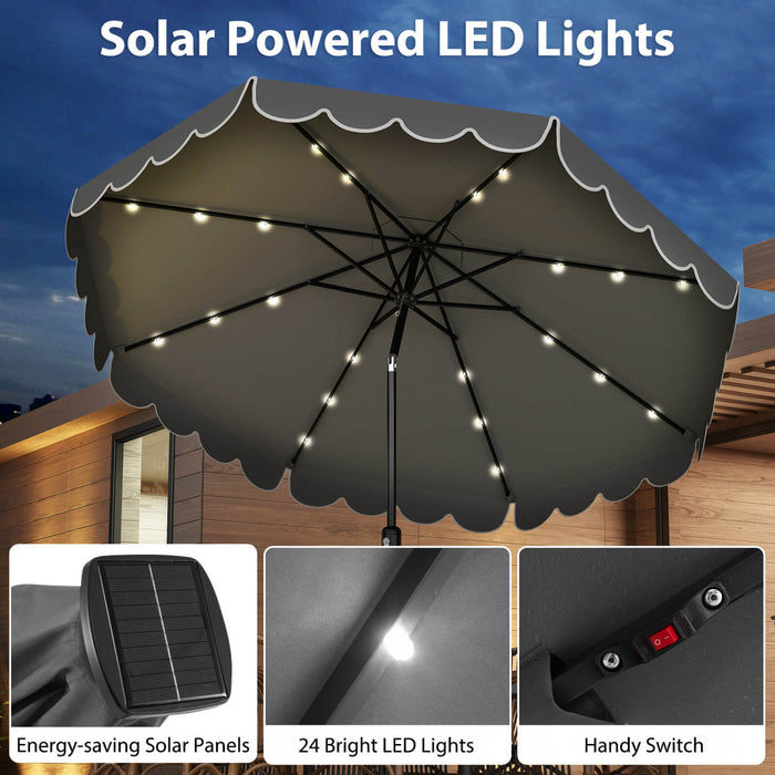 Costway 10 FT Solar Patio Umbrella with 24 LED Lights 8 Ribs & Tilt Adjustment Gray
