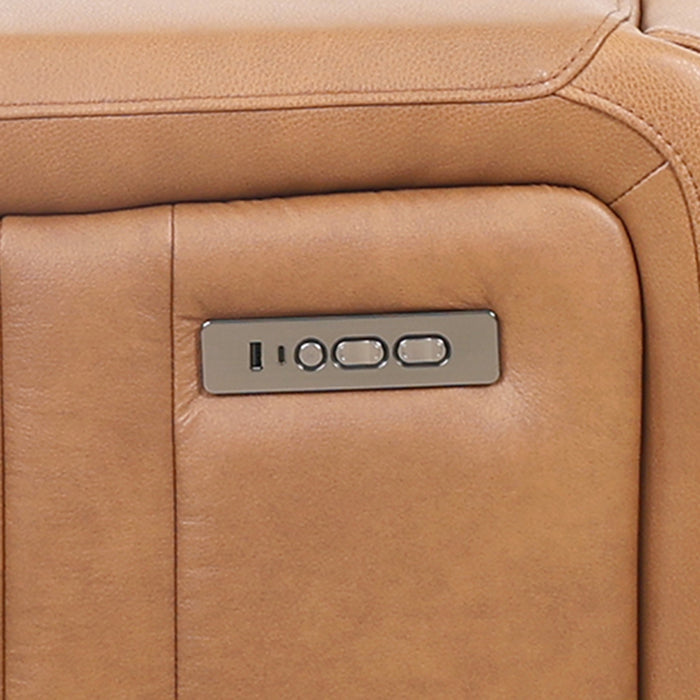 Bellamy 37 in. Leather Match Power Glider Recliner with Adjustable Headrest and USB - Cognac